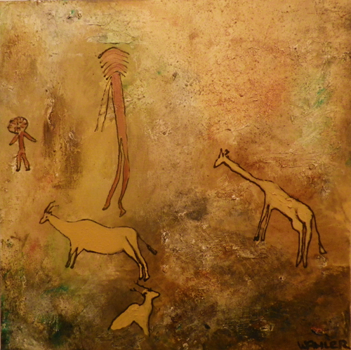'Felskunst Tansania', Mischtechnik, 40cm x 40cm, Preis auf Anfrage